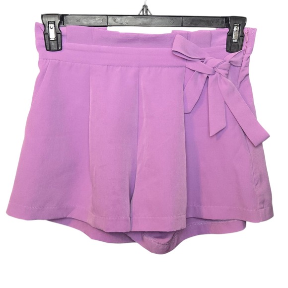 Princess Polly Purple Pleated Shorts Size US 8 High Waist Tie Belt - Picture 1 of 7
